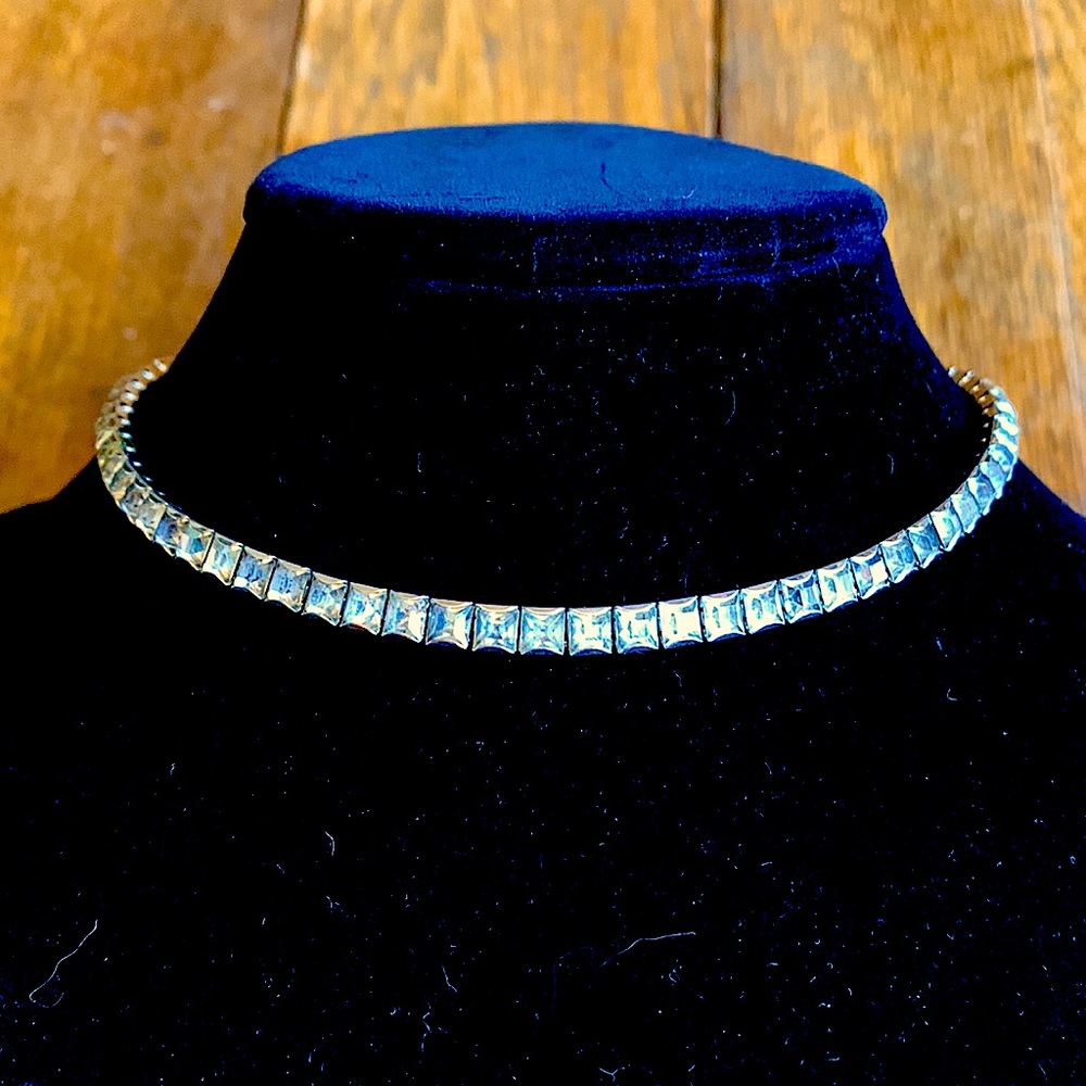 Vtg Rhinestone Necklace Choker Square Stone11”-15” Adjustable